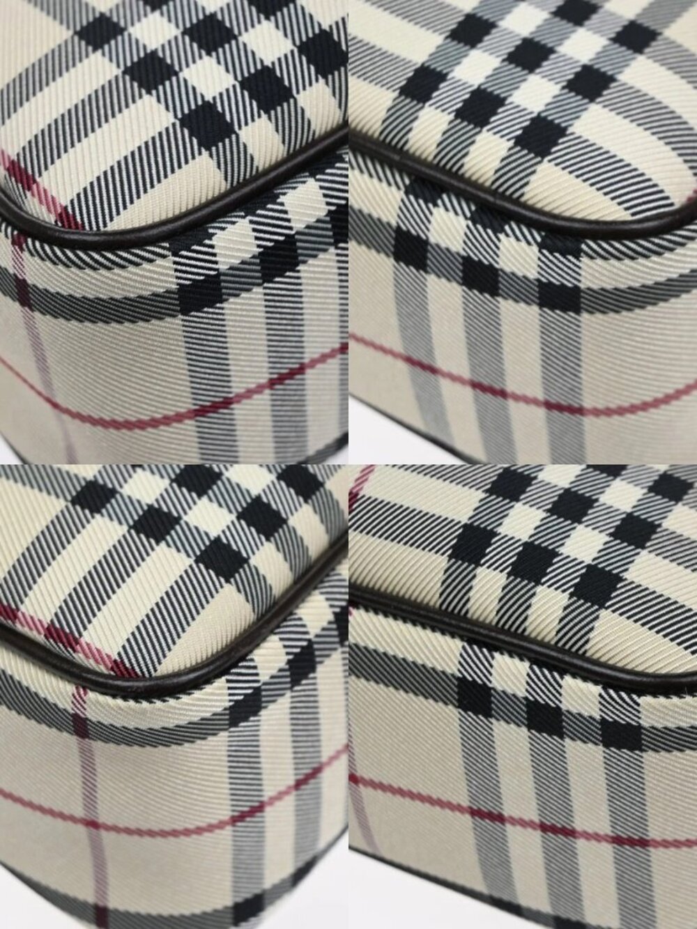 BURBERRY logo Plaid print check Shoulder Bag Canvas Leather Brown - Picture 7 of 12